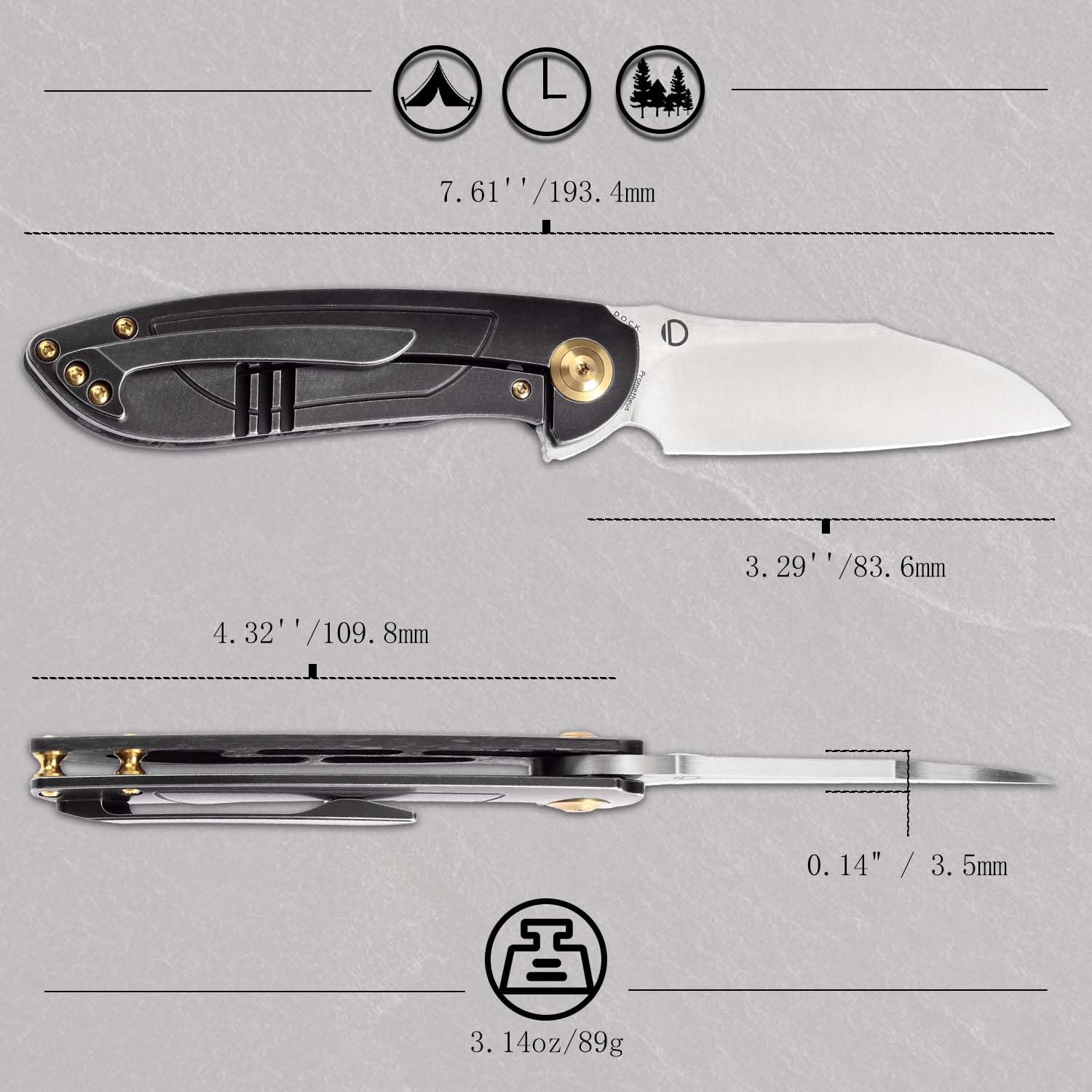 KANSEPT Prometheus Pocket Folding Knives for Men EDC Camping Folding Knife 3.29'' Satin CPM S35VN Material Pocket Folding Knife with Twill Carbon Fiber Handle Everyday Carry Folding Knife K1040A1