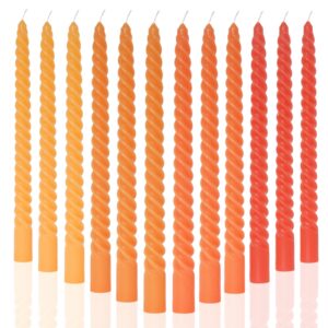 maitreya orange taper candles stick spiral twisted candles-set of 12 for decoration weddings party church-unscented dripless candles,10inch(f-gradient orange)