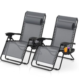 suteck zero gravity chairs set of 2, zero gravity lounge chair w/upgraded lock, big cup holder and pillow, reclining patio chairs folding recliner for indoor and outdoor