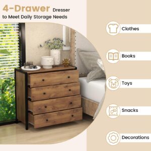 Giantex Dresser for Bedroom with 4 Storage Drawers - Modern Chest of Drawers, Storage Dresser, Nightstand, End Table, Storage Organizer for Closet, Living Room, Hallway, Nursery, Entryway (Brown)