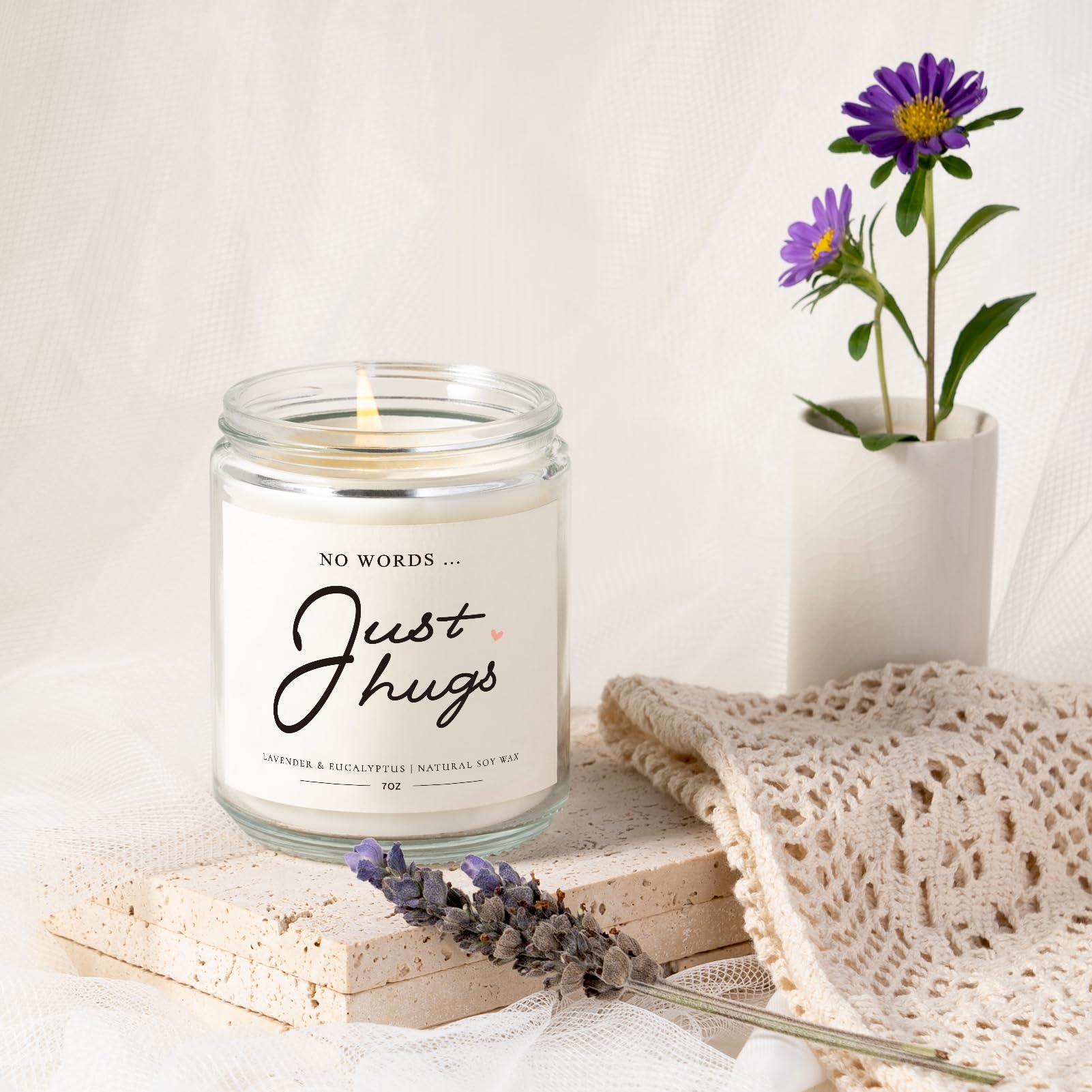 Sympathy Gifts for Loss of Loved One, Thinking of You Gifts for Women, Bereavement Gift Ideas - Lavender Scented Candles, Grief Gifts for Women, Memorial Gifts, No Words Just Hugs