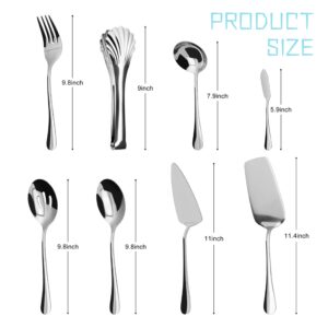 Silverware Set,32 piece Siverware Set and Serving Utensil Set,Stainless Steel Knives Spoon Forks Set for Home, Kitchen, Mirror Polished& Dishwasher Safe (5.5-11.2Inch Serving set+Silverware set-32pcs)