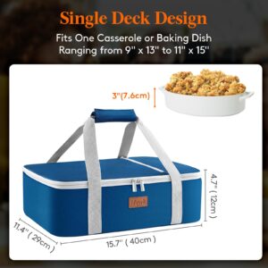 Lifewit Insulated Casserole Carrier for Hot or Cold Food, Casserole Dish with Lid and Carrying Case, Lasagna Holder for Potluck Parties/Picnic/Cookouts, Fits 9"x13" Baking Dish, Pure Blue