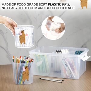 loobuu Plastic Storage Bins with Lids - 1 Pack Art Craft Supply Organizer Box with Brush Pot for Kids, 17 QT Stackable Clear Pen Container for Toy/Sewing/Comestic/Tool/Playdoh(15.93" x11.72"x7.19")