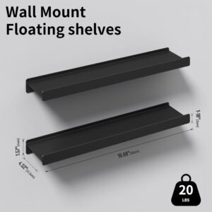 dancrul Floating Shelves for Wall, Wall Mounted Shelves with Lip for Storage, Metal Display Shelves for Home Decor, Kitchen/Living Room/Bedroom/Bathroom Shelves, Black 20 inch 2 Pack