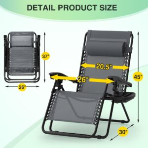 Suteck Zero Gravity Chairs Set of 2, Zero Gravity Lounge Chair w/Upgraded Lock, Big Cup Holder and Pillow, Reclining Patio Chairs Folding Recliner for Indoor and Outdoor