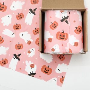 JarThenaAMCS 100 Sheet Halloween Tissue Paper Little Boo Gift Wrapping Paper Pink Pumpkin Ghost Decorative Art Paper for DIY Crafts Birthday Party Supplies, 14 x 20 Inch