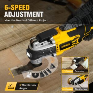 Alloyman 20V Cordless Brushless Oscillating Tool, 19000OPM, 3° Oscillating Angle MultiTool, 6 Variable Speed, Quick Change, LED, 2000mAh Battery, 24 Pcs Multitool Saw for Cutting/Grinding/Sanding