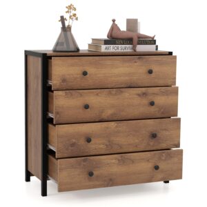 giantex dresser for bedroom with 4 storage drawers - modern chest of drawers, storage dresser, nightstand, end table, storage organizer for closet, living room, hallway, nursery, entryway (brown)