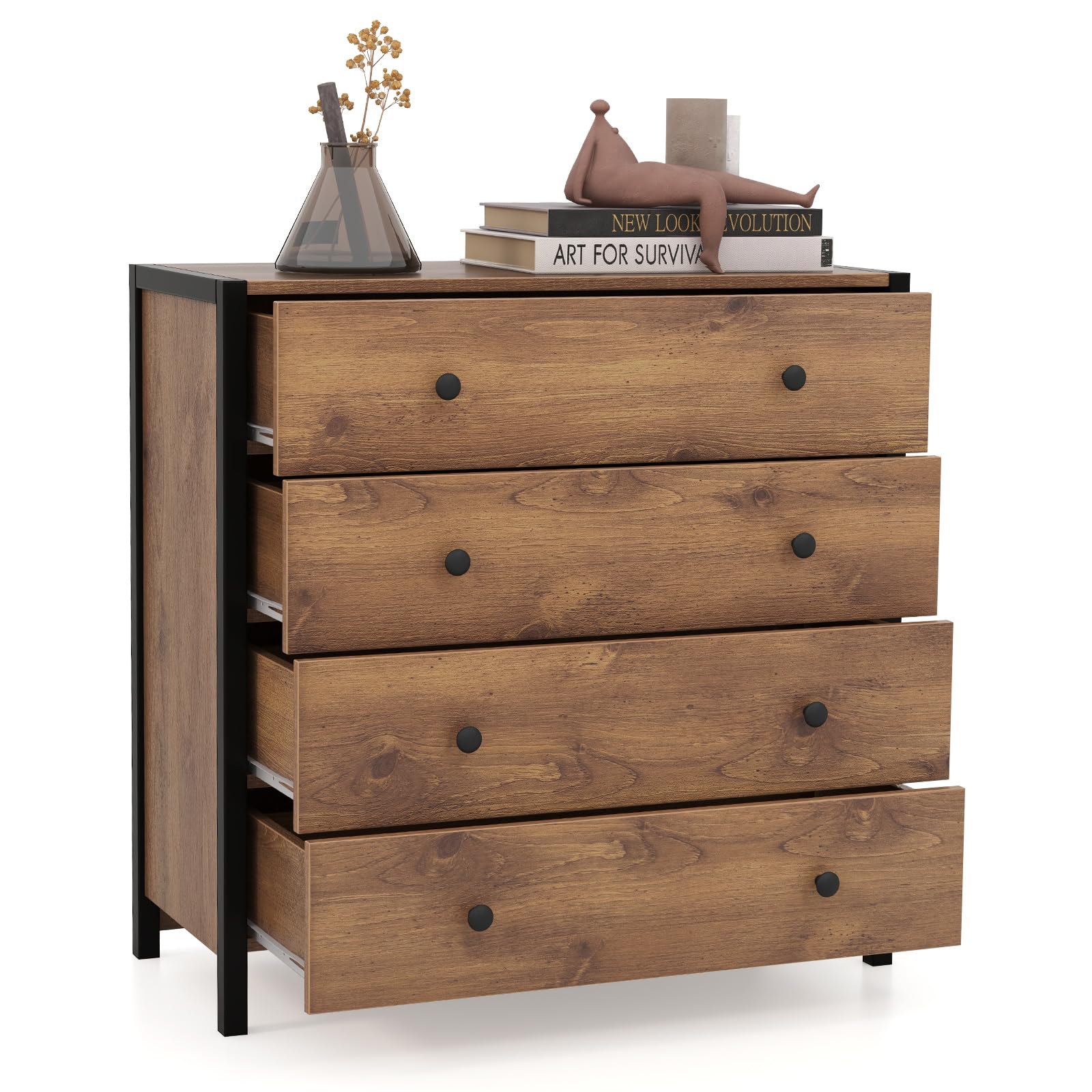 Giantex Dresser for Bedroom with 4 Storage Drawers - Modern Chest of Drawers, Storage Dresser, Nightstand, End Table, Storage Organizer for Closet, Living Room, Hallway, Nursery, Entryway (Brown)