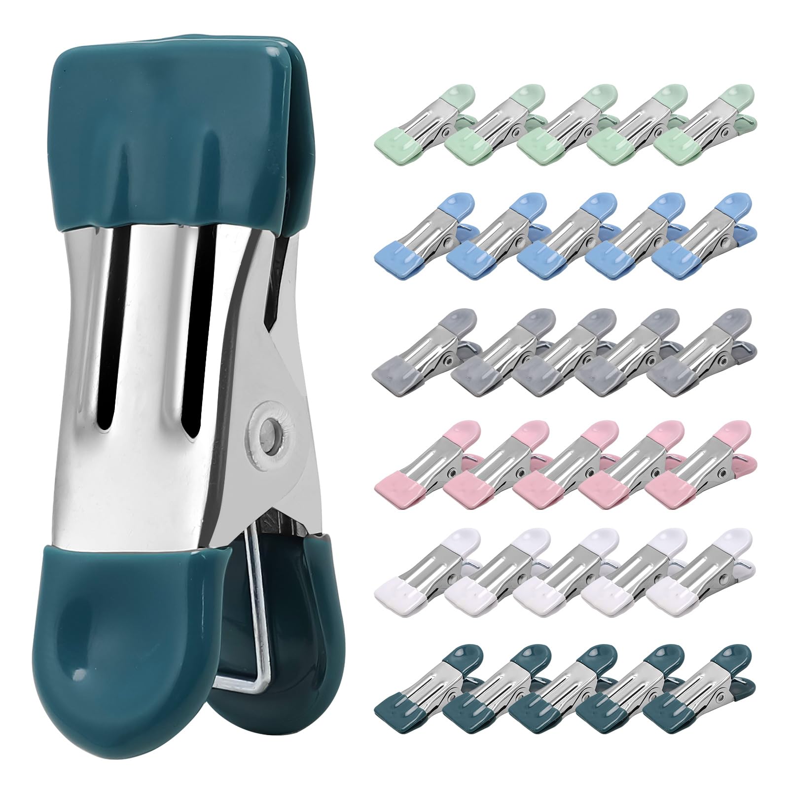 Clothes Pins Heavy Duty 30 Pack, 2.17 Inch Metal Chip Clips, Bag Clips for Food, Clothespins for Photo Drying Clothesline Laundry Sock, Chip Clips Bag Clips Food Clips, 6 Colors