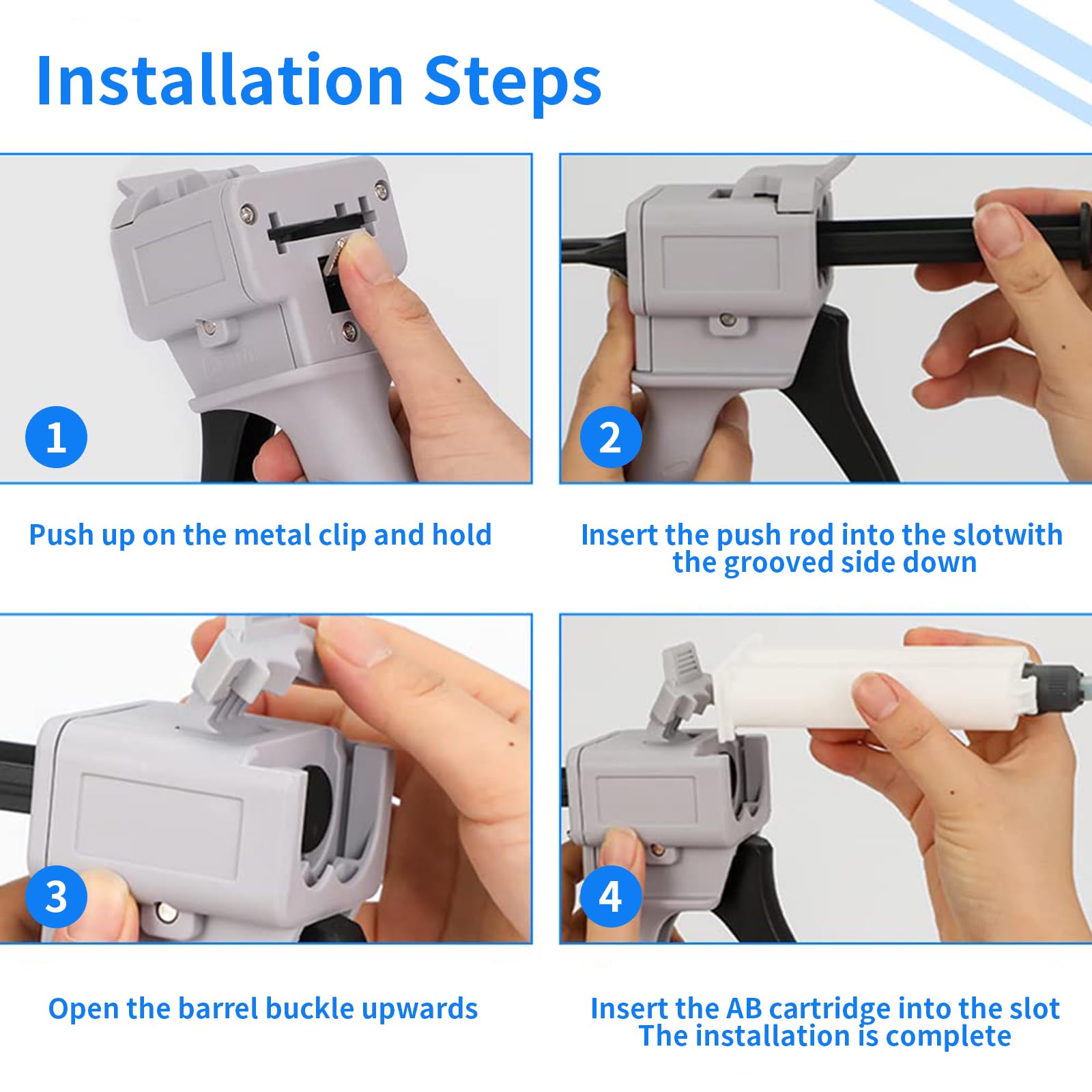 Dispensing gun AB glue gun 50ml two-component glue gun 1:1 epoxy glue gun dispensing gun, suitable for 1:1double cartridges, with 8pcs mixing nozzle