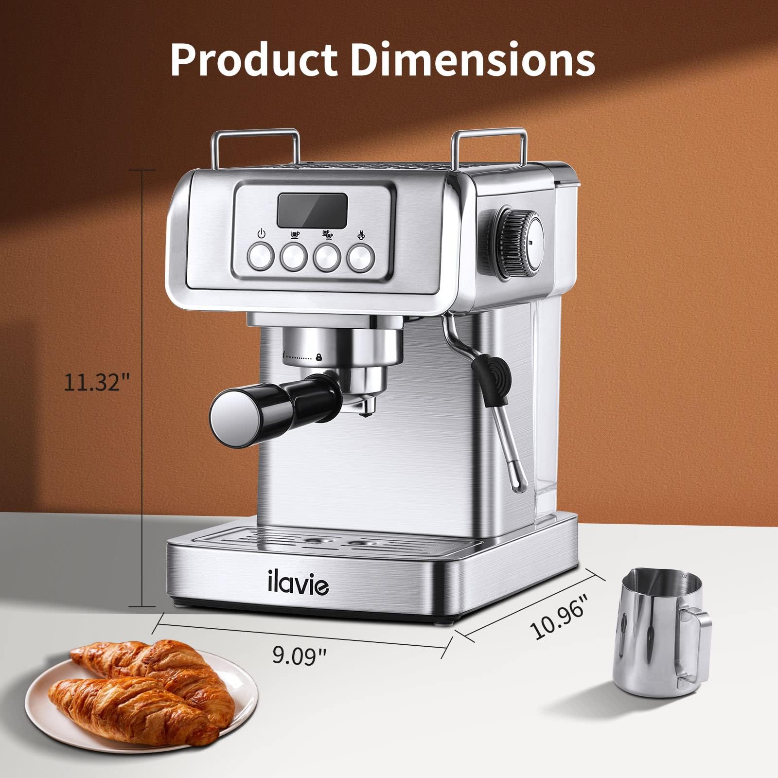 ILAVIE Espresso Machine 20 Bar, Professional Espresso Maker Cappuccino Machine with Steam Milk Frother, Stainless Steel Espresso Coffee Machine with 61oz Removable Water Tank, for Home Office Dad Mom