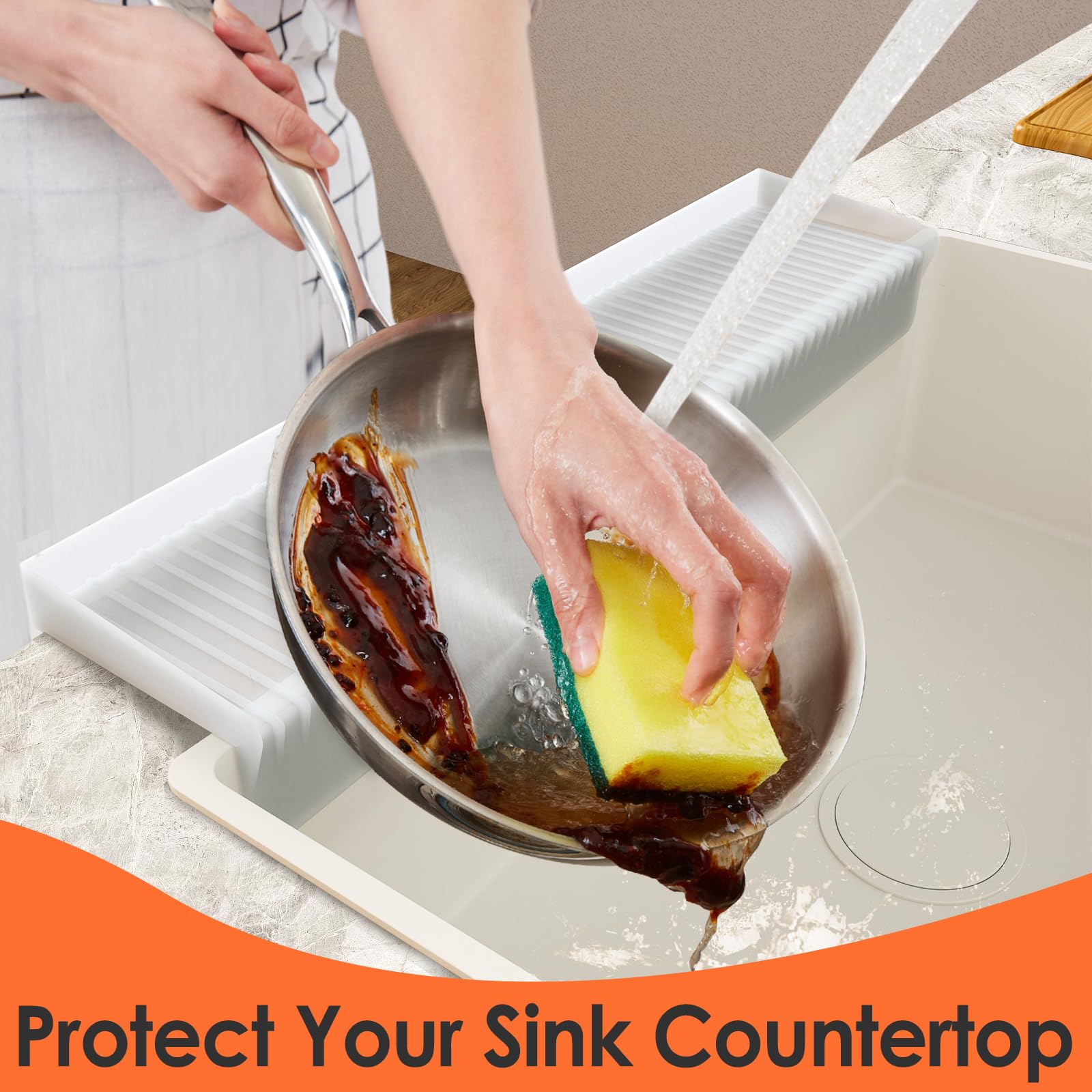 Sink Edge Protectors for Kitchen Sink, Silicone Sink Splash Guard for Kitchen and Bathroom, Protect Countertop from Scratch, Stain, Splash, Kitchen Sink Protector Stainless Steel, Granite, Quartz