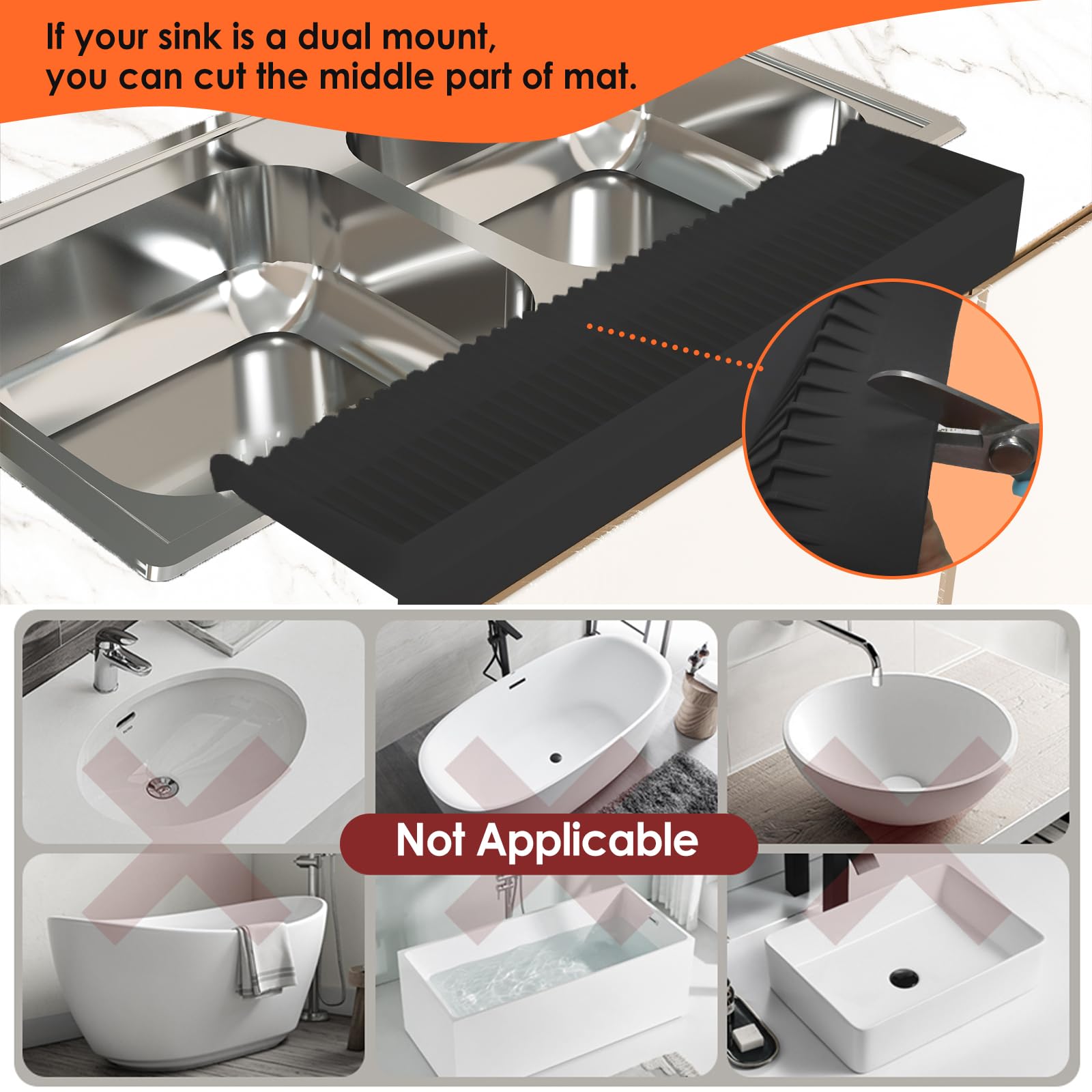 Sink Edge Protectors for Kitchen Sink, Silicone Sink Splash Guard for Kitchen and Bathroom, Protect Countertop from Scratches, Stains, Splashes, Kitchen Sink Protector Stainless Steel Granite Quartz