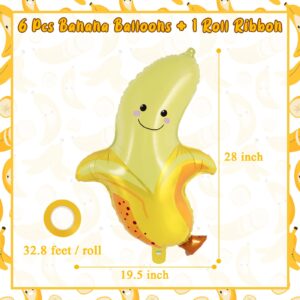 Banana Balloons, 6 Pcs Cute Banana Foil Balloons, 28 Inch Large Cute Fruit Mylar Balloons for Banana Themed Party Decoration Birthday Baby Shower