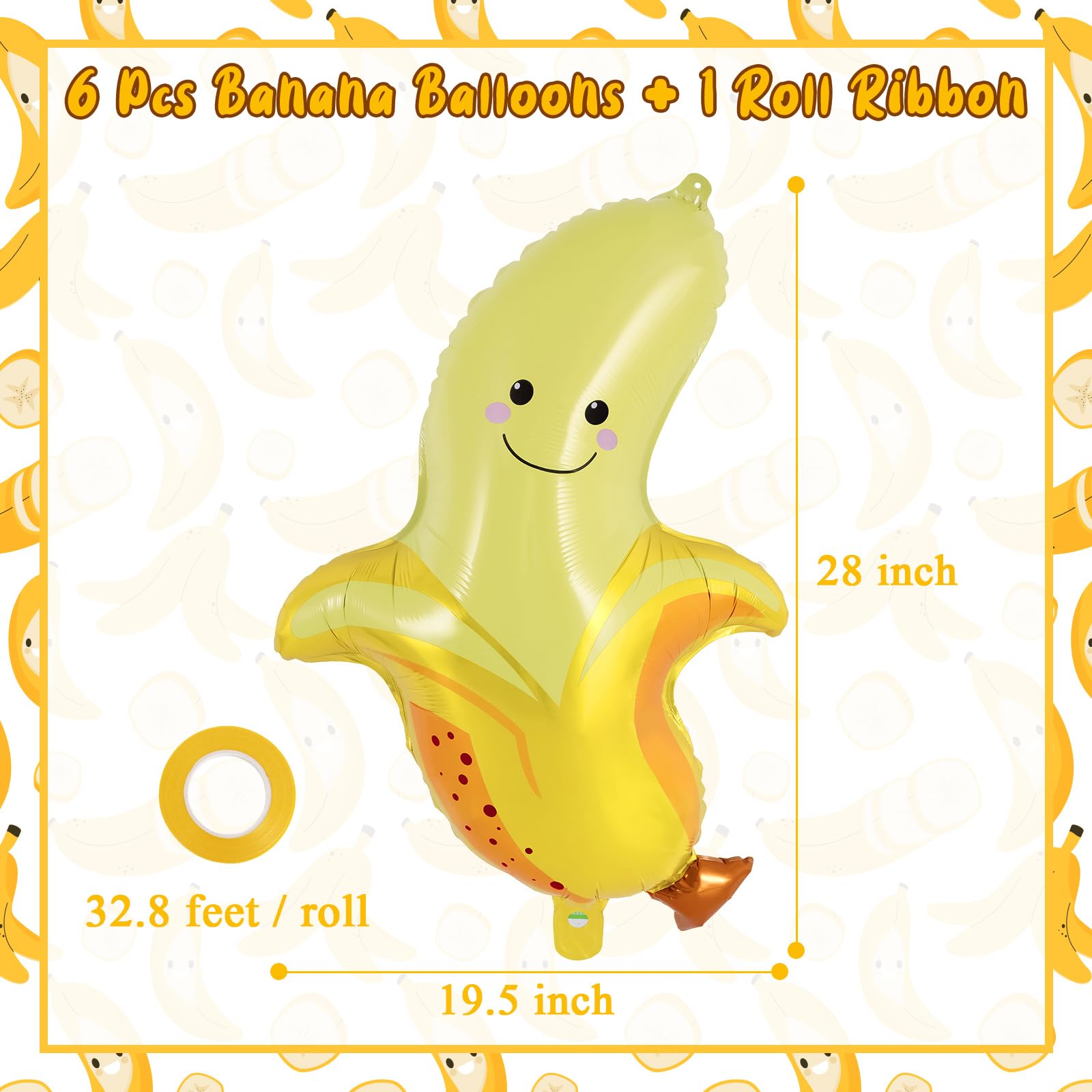 Banana Balloons, 6 Pcs Cute Banana Foil Balloons, 28 Inch Large Cute Fruit Mylar Balloons for Banana Themed Party Decoration Birthday Baby Shower