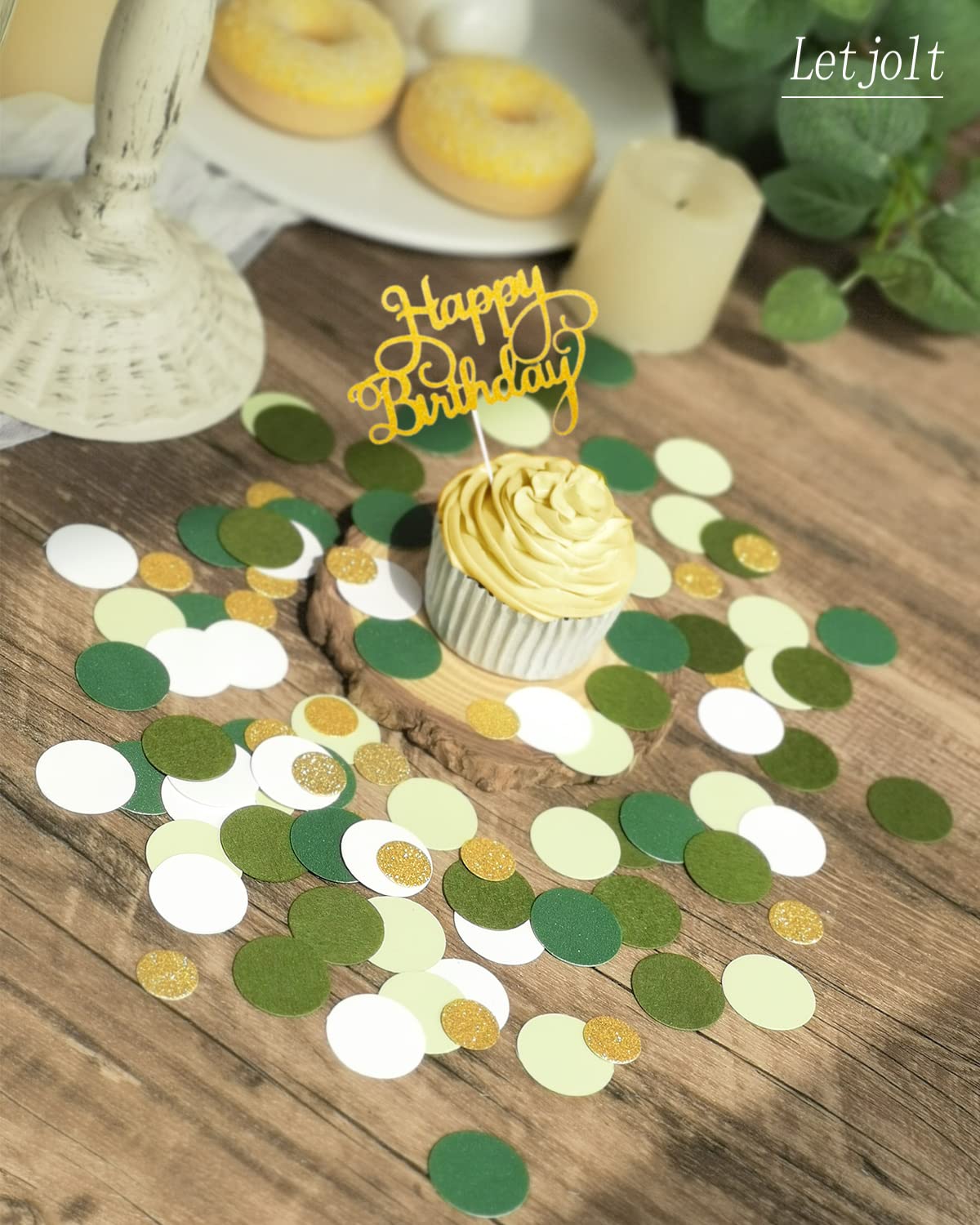 Green Confetti Golden Greenery Glitter Paper Scatter Table Decoration Surprise Craft Supplies Birthday Party Bridal Baby Shower Party Wedding Gift Circle Dots Decor 200 Pcs