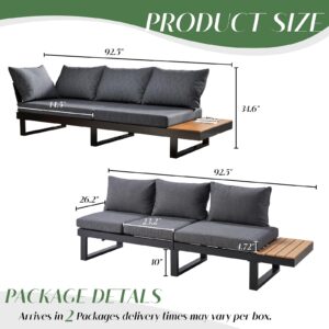 LUXOAK 6-Piece Patio Furniture Sets, Outdoor Aluminum Furniture Sofa, with Wood Side Table & Washable Cushions