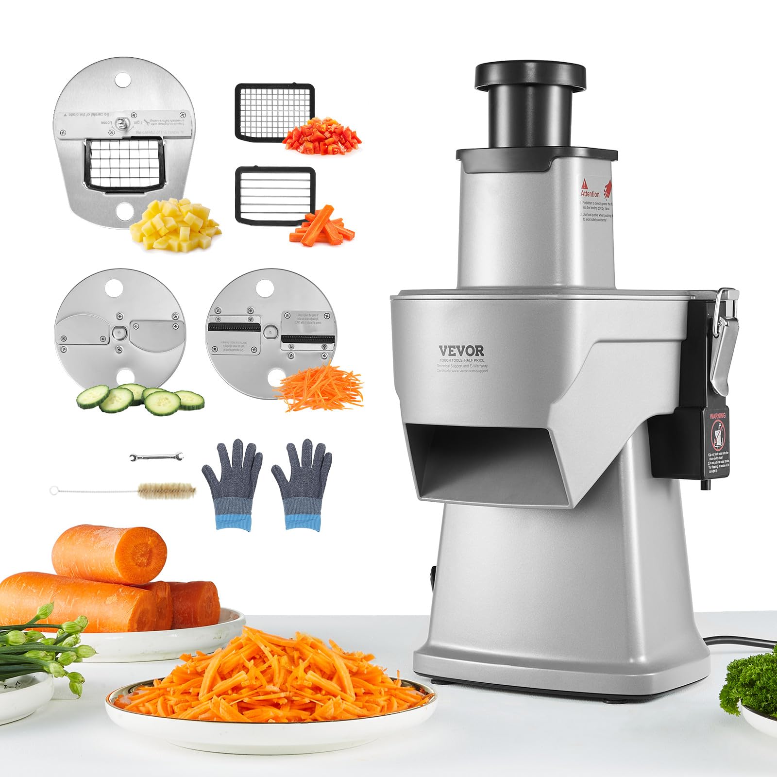 VEVOR Electric Vegetable Slicer, 4 in 1 Multifunctional Food Cutter, 200W Vegetable Chopper for Slicing Shredding Dicing and Slitting, with Cut-Resistant Gloves, for Commercial and Home Use