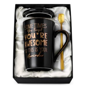 christmas birthday thank you gifts for men, sometimes you forget you're awesome - 14oz unique black ceramic inspirational mug with gold print, present for boyfriend husband employee, nice gift boxed