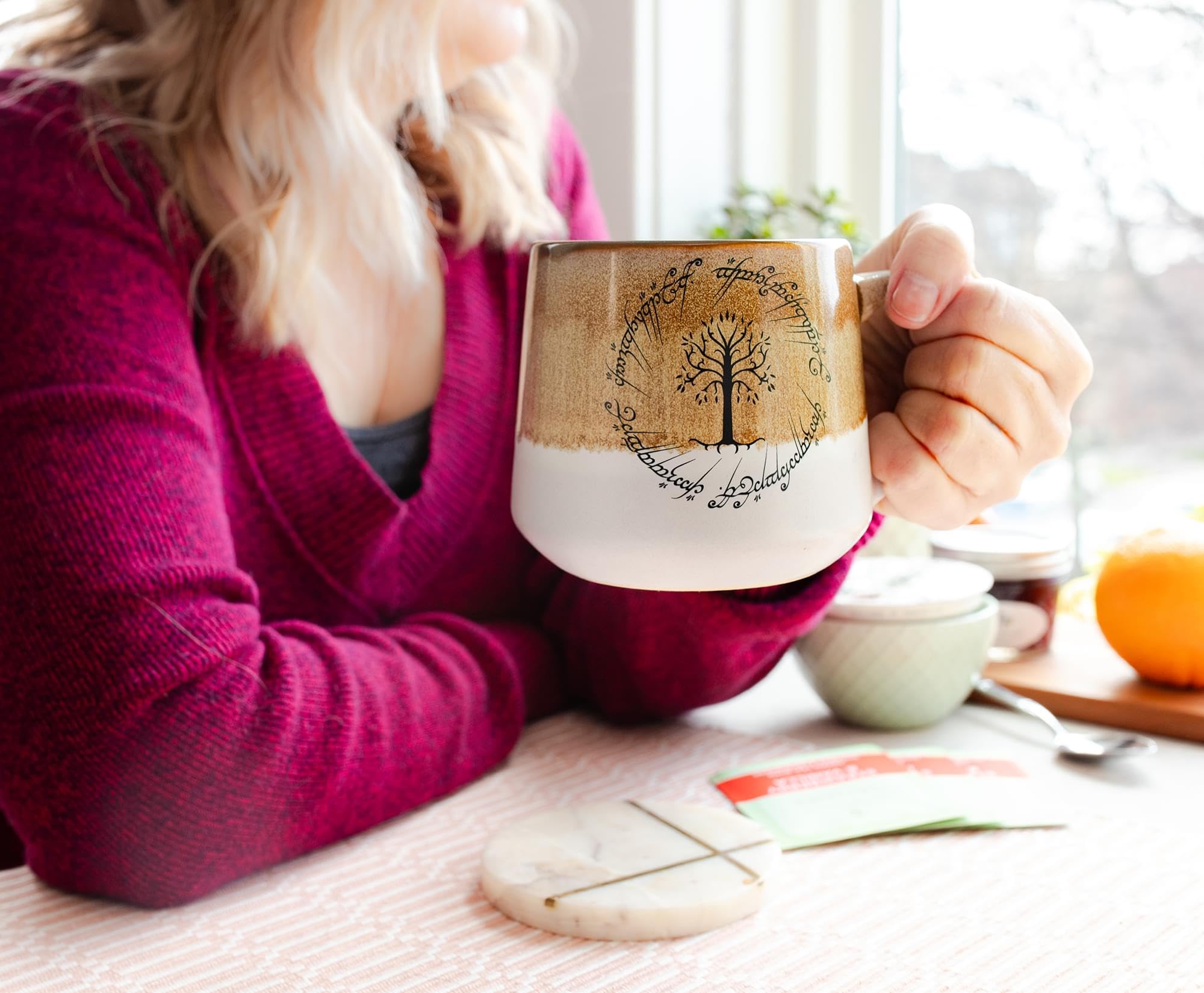 Silver Buffalo The Lord Of The Rings Gondor Elven Text Tapered Pottery Mug | Large Coffee Cup For Tea, Espresso, Cocoa | Holds 18 Ounces