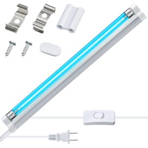 qualirey 8w uv lamp ozone free, 253.7nm wavelength uvc light bulb 110v with on/off switch cord, plug, connector and screw tools for closet/cabinet/bathroom