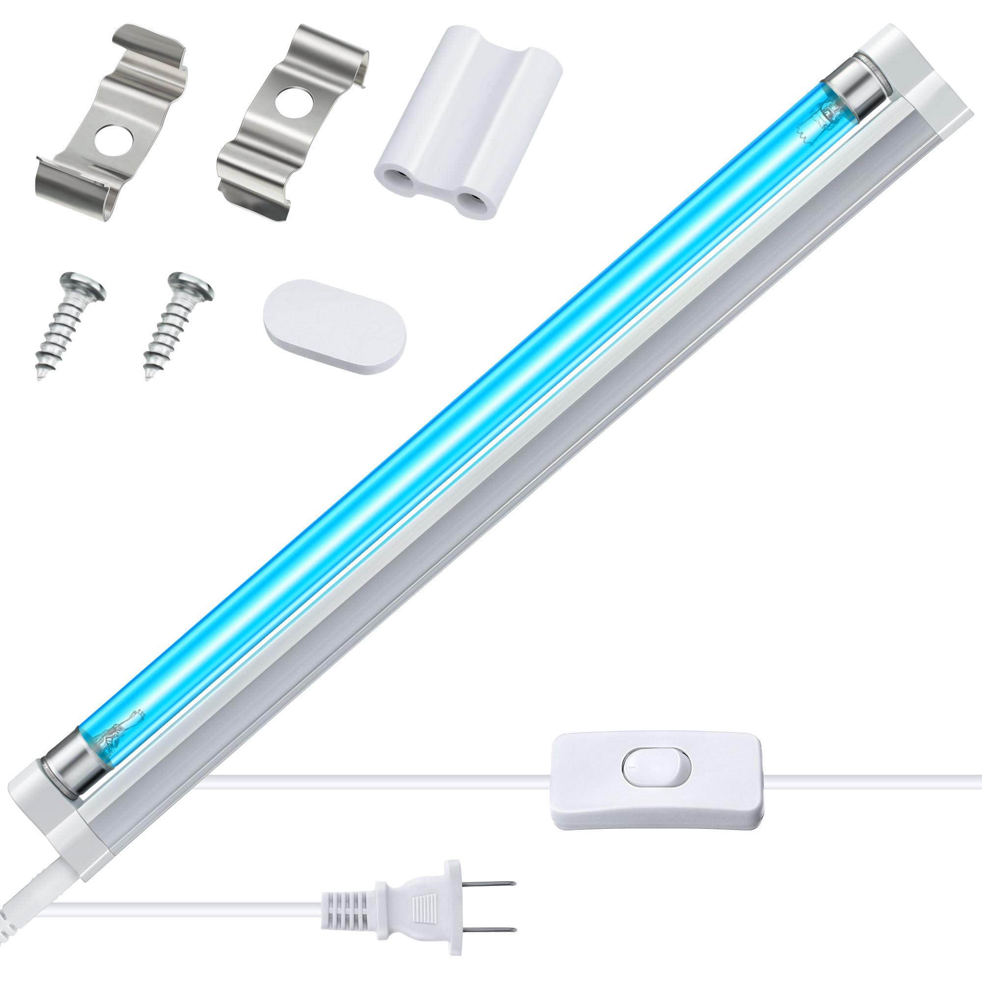 Qualirey 8W UV Lamp Ozone Free, 253.7nm Wavelength UVC Light Bulb 110V with ON/Off Switch Cord, Plug, Connector and Screw Tools for Closet/Cabinet/Bathroom