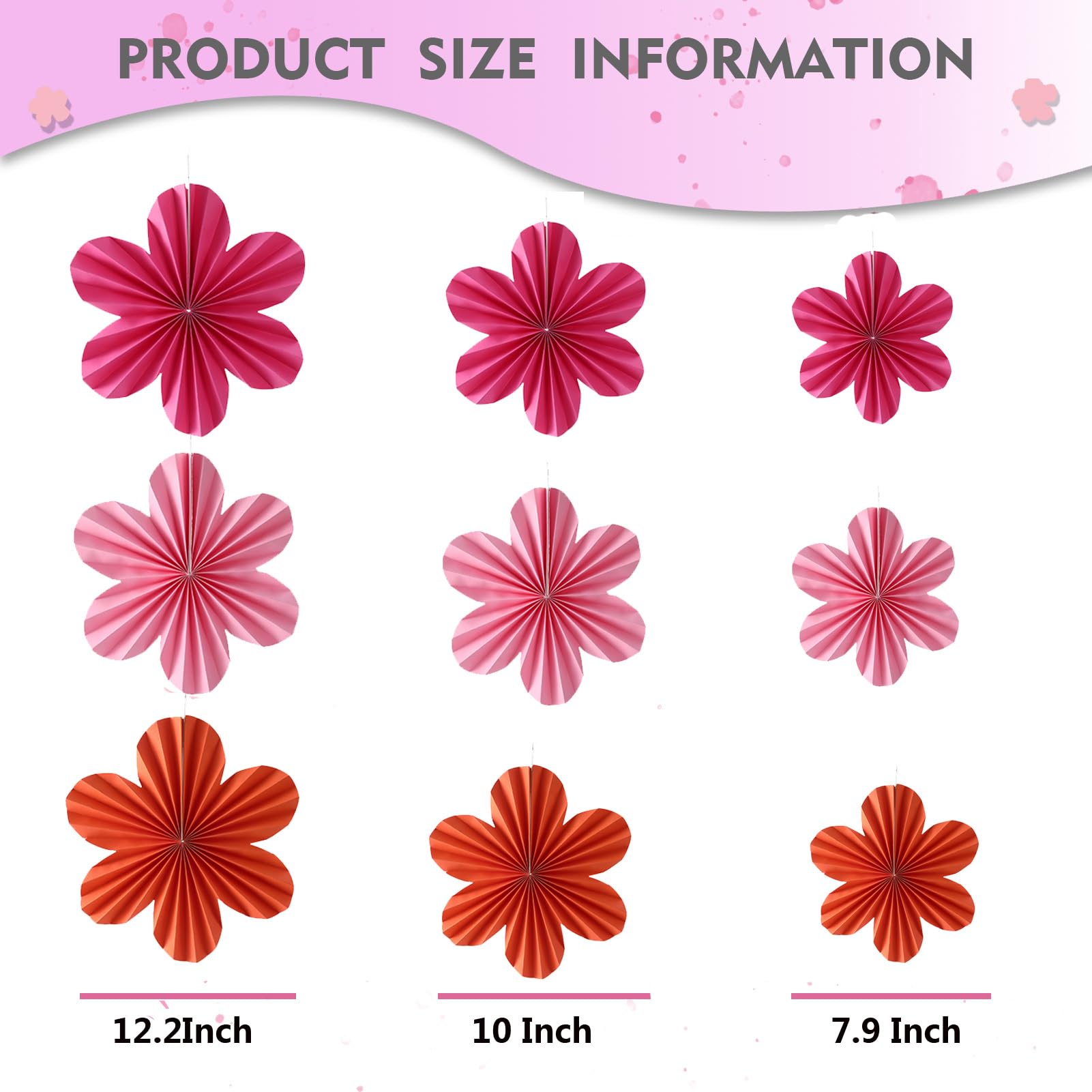 Paper Flowers Decorations Heart Wall Paper Fans for Celebration/Wedding/Birthday/Carnival/Welcome Party Decorations,Rainbow,Set of 9 (Rose/Pink/Orange)