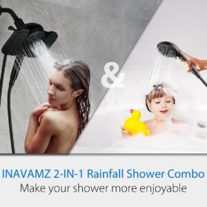 INAVAMZ Black Shower Heads with Handheld Spray Combo 2.5GPM: 10” Rainfall Shower Head & Detachable Shower Head, 10 Spray Settings Handheld Shower Head with ON/OFF Switch and 15-Stage Filter