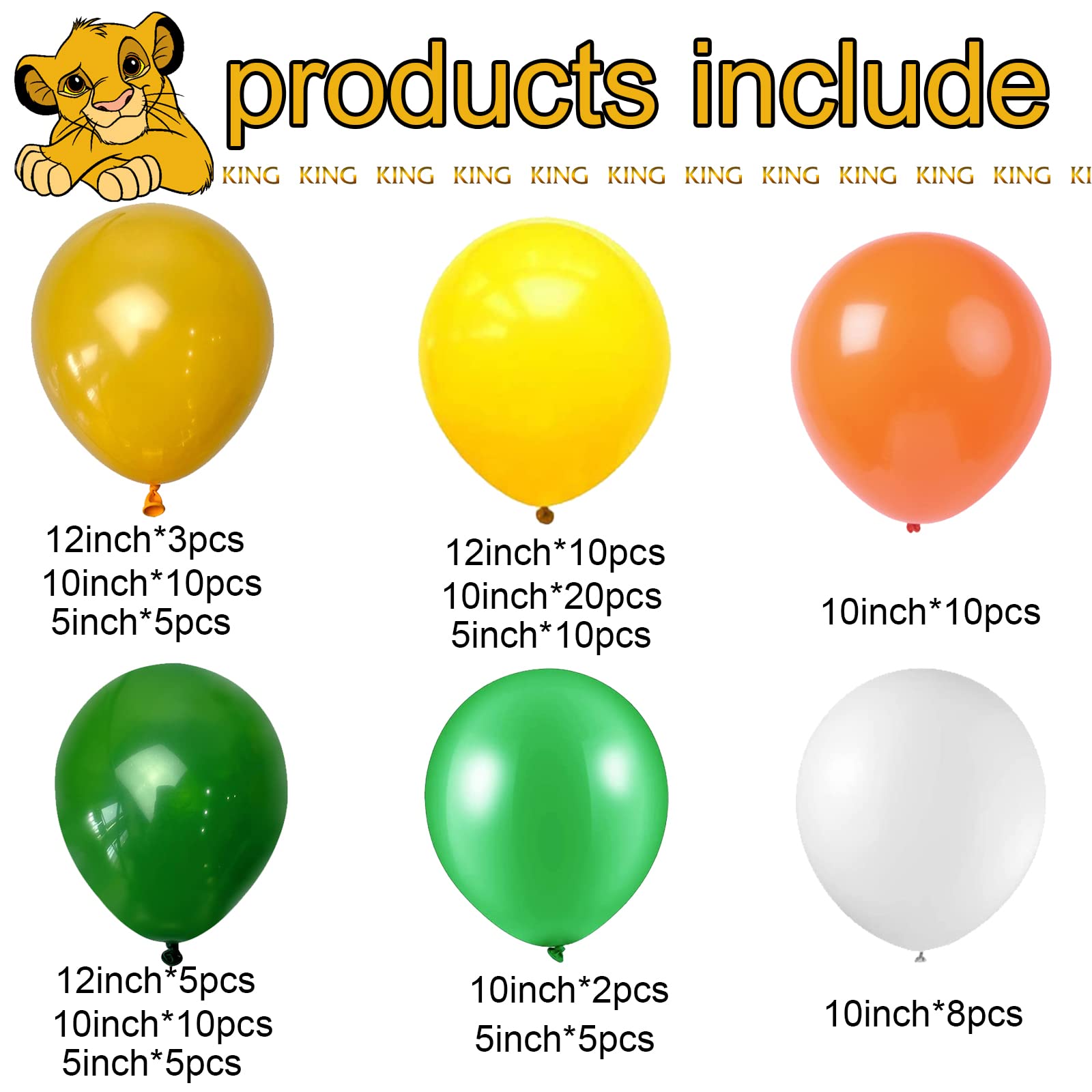 Lion King Theme Party Decoration Balloon Garland Set, Lion King Birthday Party Supplies, Latex Balloons for Lion King Theme Party Tropical Party Decorations Kids Baby Shower Birthday Party Supplies