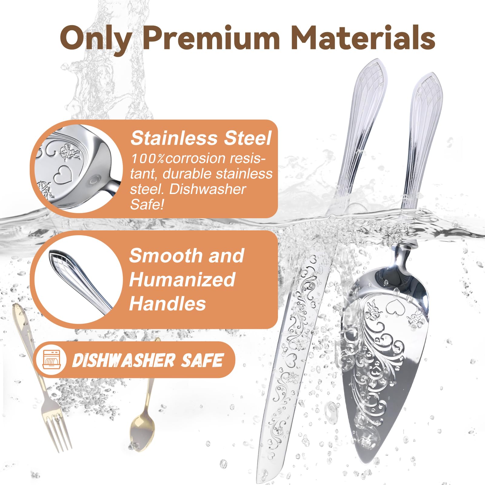 KSENDALO Cake Knife and Server Set - Deluxy SUS304 Stainless Steel Cutter & Server for Weddings, Celebrations, Birthdays & Anniversaries(13.78inch Long), Silver