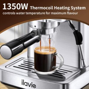 ILAVIE Espresso Machine 20 Bar, Professional Espresso Maker Cappuccino Machine with Steam Milk Frother, Stainless Steel Espresso Coffee Machine with 61oz Removable Water Tank, for Home Office Dad Mom