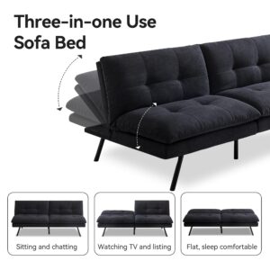 Hcore Sofa Couch Memory Foam Futon Bed Sofabed, Dark Black