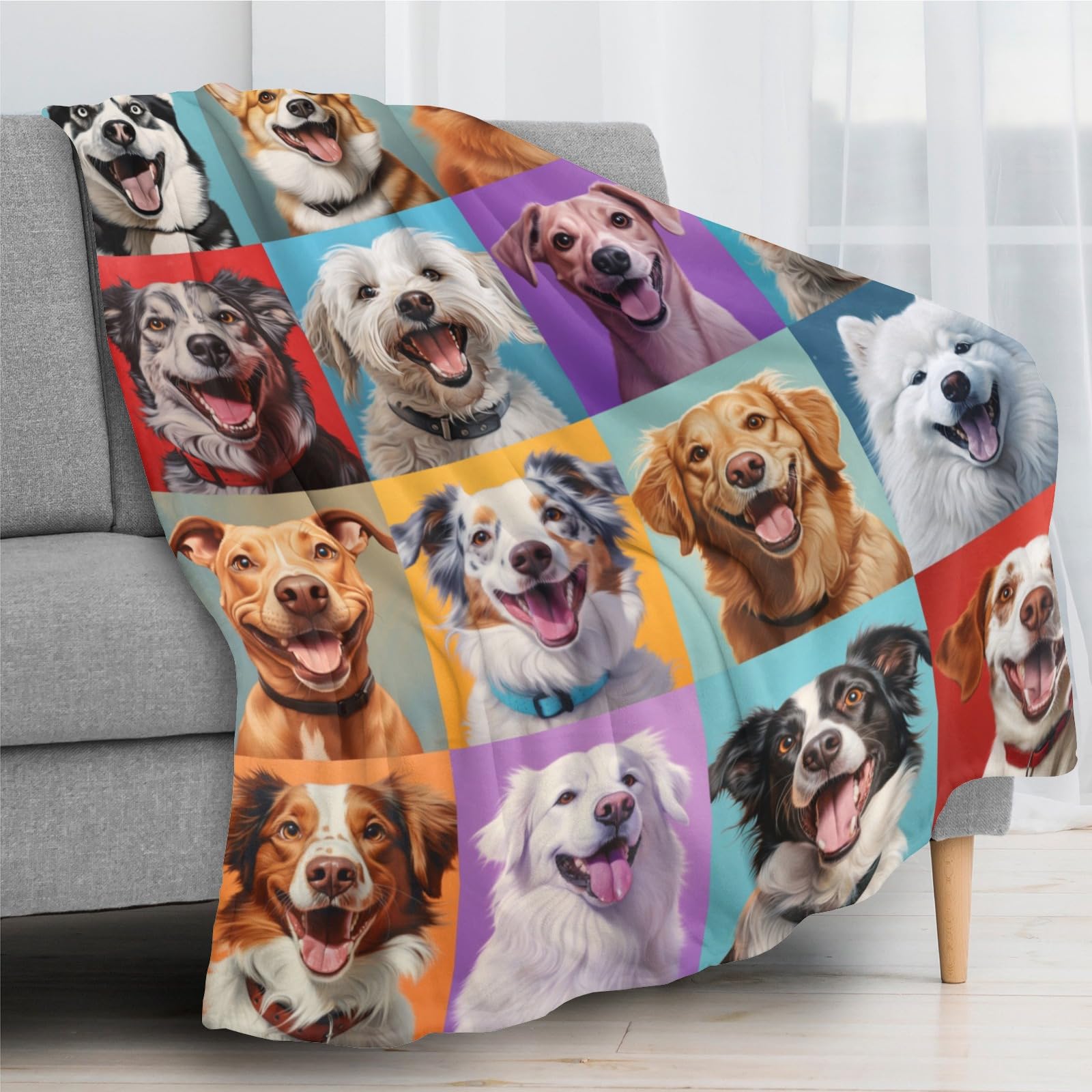 Naniopick Happy Dogs Print Throw Blanket 350 GSM Puppy Blanket Throw Gifts for Kids Baby Girls Boys Pet Breathable Fluffy Flannel Blanket for Sofa Couch Birthday Graduation 50x60in