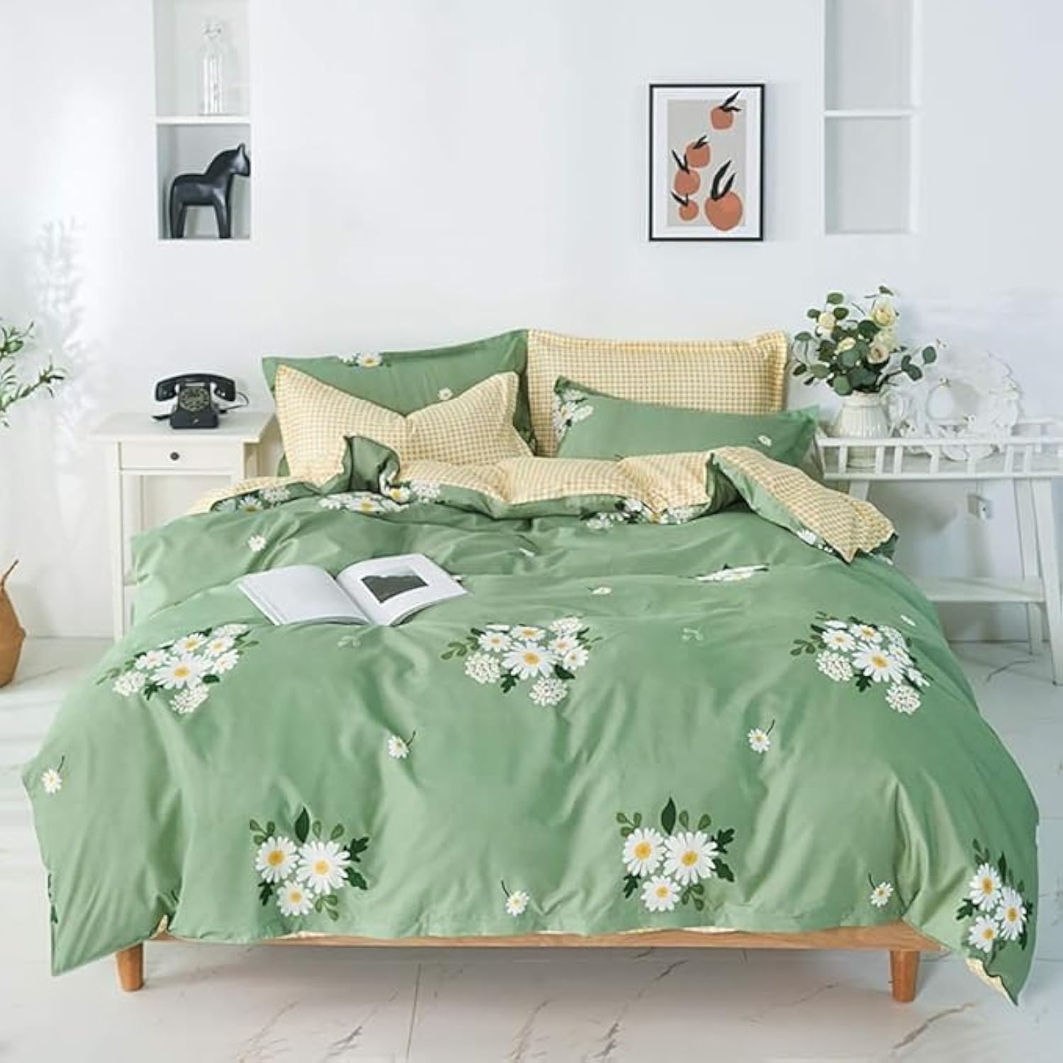 VGASHARE Daisy Fiber Cover Set, Ultra-Light, Ultra-Soft Microfiber Bedding Set, Comfortable and Soft Texture, 2 Piece Duvet Cover and Pillowcase - Full, Daisy Pattern