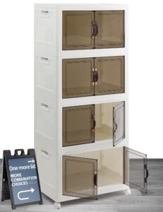 summerray 72gal. large collapsiblestorage bins with lids, 4 tiers organizer with wheels, folding plastic cabinet with magnetic doors for bedroom, closet, laundry, home, office, dorm.