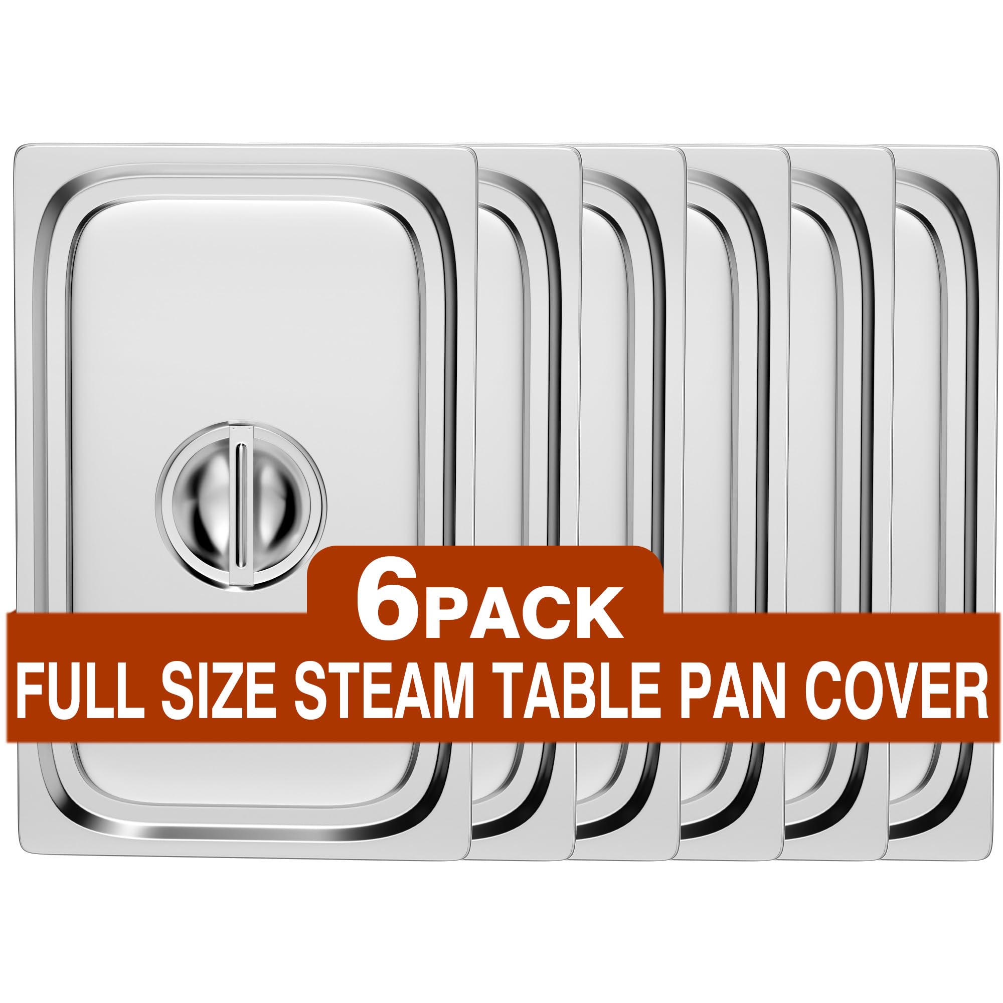 WantJoin 6-Pack Full Size Hotel Pan Cover,Lid with Handle, Stainless Steel Steam Table Pan Lid,Food Pan Cover, Catering Food Pan Cover,Chafer Pan Cover,Chafing Pan Cover