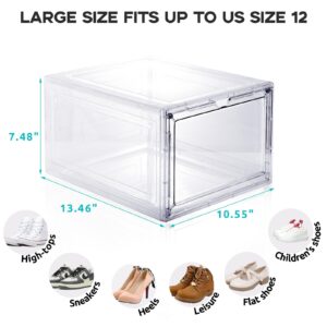 ParKoo Large Clear Shoe Organizer, Thicken Plastic Shoe Storage with Magnetic Door, 10 Pack Shoe Boxes Stackable, Shoe Organizer for Closet, Shoe Rack Sneaker Container Bin, Fit up to US Size 12