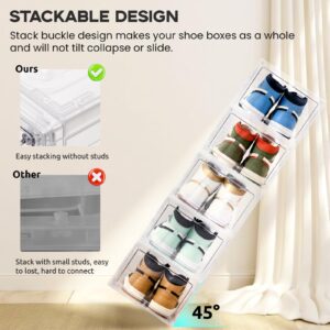 ParKoo Large Clear Shoe Organizer, Thicken Plastic Shoe Storage with Magnetic Door, 10 Pack Shoe Boxes Stackable, Shoe Organizer for Closet, Shoe Rack Sneaker Container Bin, Fit up to US Size 12