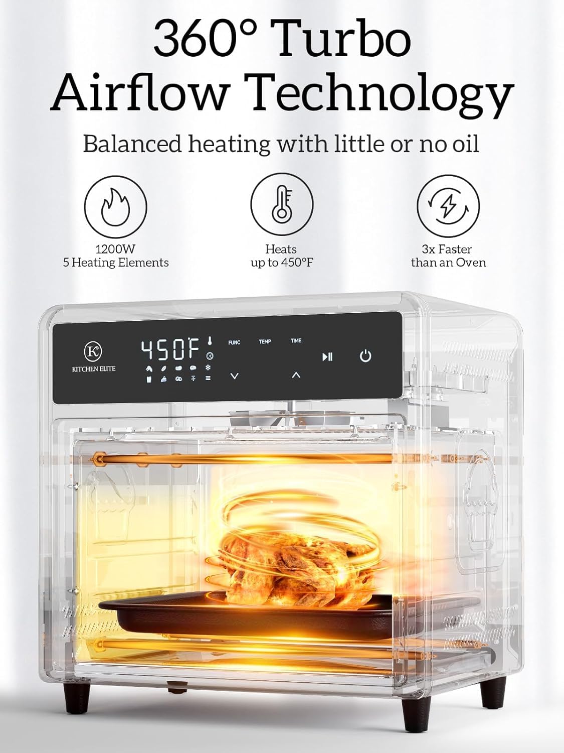 Kitchen Elite Air Fryer Toaster Oven Combo, 12.6 QT Stainless Steel Airfryer 10 in 1, Convection Oven Countertop 450°F, Non-Toxic for Bake, Roast, Reheat, Broiler, Dehydrate with Digital Touch Screen