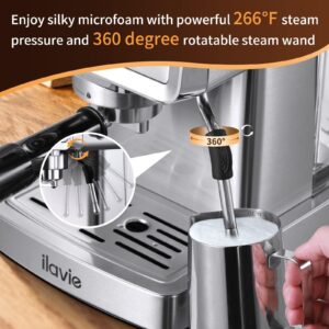 ILAVIE Espresso Machine 20 Bar, Professional Espresso Maker Cappuccino Machine with Steam Milk Frother, Stainless Steel Espresso Coffee Machine with 61oz Removable Water Tank, for Home Office Dad Mom