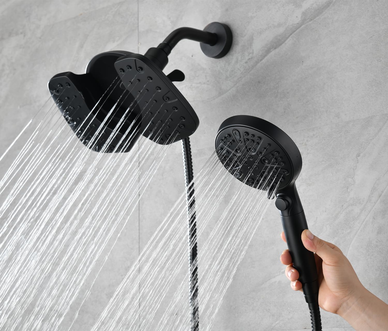 INAVAMZ Black Shower Heads with Handheld Spray Combo 2.5GPM: 10” Rainfall Shower Head & Detachable Shower Head, 10 Spray Settings Handheld Shower Head with ON/OFF Switch and 15-Stage Filter