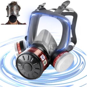 uxlxlk full face gas mask: gas masks survival nuclear and chemical with 40mm & p-a-1 activated carbon filter full face respirator mask used for dust spray machining soldering polishing welding