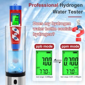 Hydrogen Water Tester, YINMIK 2024 Hydrogen Tester, Digital Hydrogen Water ppb/ppm Meter, Dissolved Hydrogen Test Pen, Accurate ORP Tester, 4 in 1 pH H2 ORP Temp Test kit for Hydrogen Water Bottle