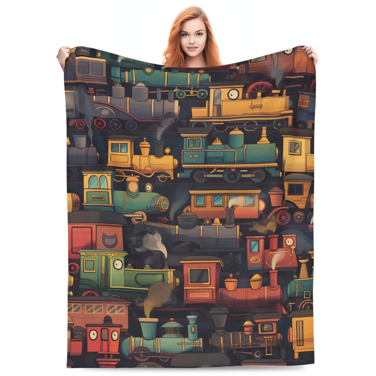 Turamurra Train Blanket Gifts for Kids Boys Soft Warm Lightweight Cozy Funny Train Car Throw Blankets for Bed Sofa Living Room Couch Home Decor 50"x60"