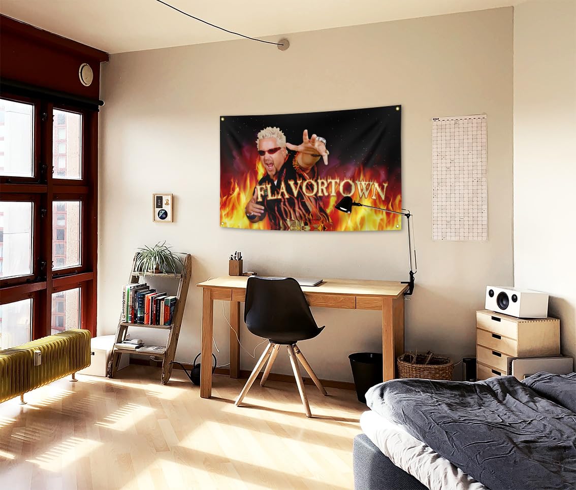 Generic Flavortown Guy Funny Flag 3X5FT Banner,Man Cave Wall Flag for College Dorm Room Frat Outdoor Parties Gift Tailgates,with 4 Brass Grommets.