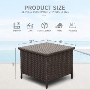 WAROOM Outdoor PE Wicker Side Table with Storage Patio End Table Resin Rattan Storage Table for Garden Backyard Porch Poolside, Brown