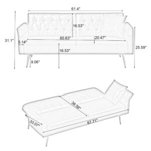 Modern PU Leather Futon Sofa Bed ,Convertible Upholstered Couch Bed Loveseat Sleeper, Folding Small Couches Loveseat, Reclining Sofa, Foldable Roll Arms with Pillow for Small Spaces (Green PU)