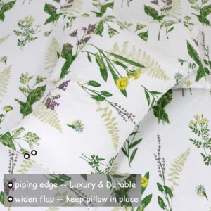 FADFAY California King Size Sheets Set Premium 100% Cotton Green Floral Bed Sheet Botanical Lavender Leaf Daisy White Deep Pocket Fitted Sheet Soft Shabby Sheets Pillowcases Set 4Pcs, Cal King